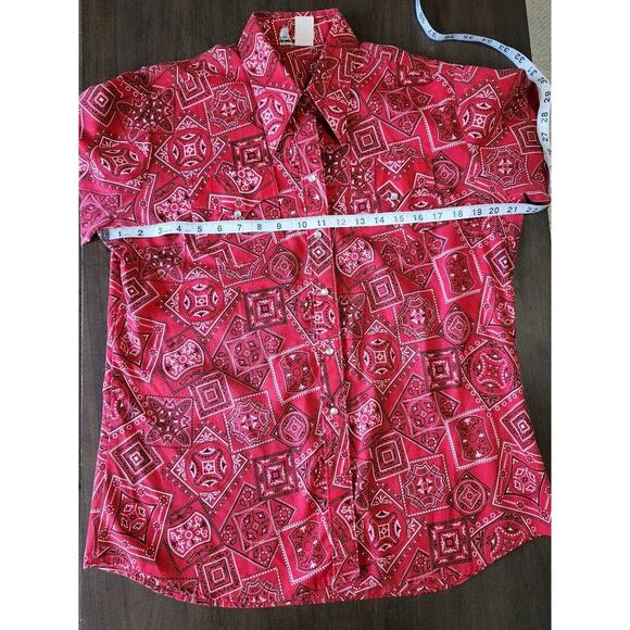 Vtg Rockmount Ranch Wear 70s Red Bandana Print Pearl Snap Button Down Shirt 40 - Picture 3 of 10